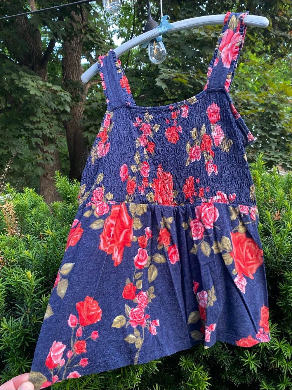 Maurices Navy Tank Top with Red Floral Pattern